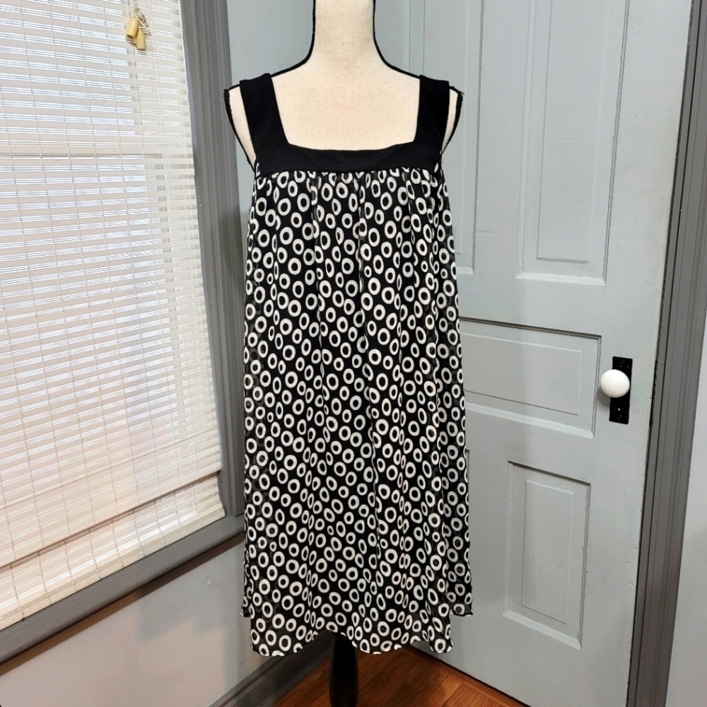 ✨ Connected Apparel Chiffon Polka Dot Sleeveless Shift Dress - BLACK White 16